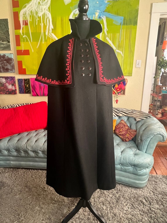 Vintage Black and Red wool Inverness cavalry cape