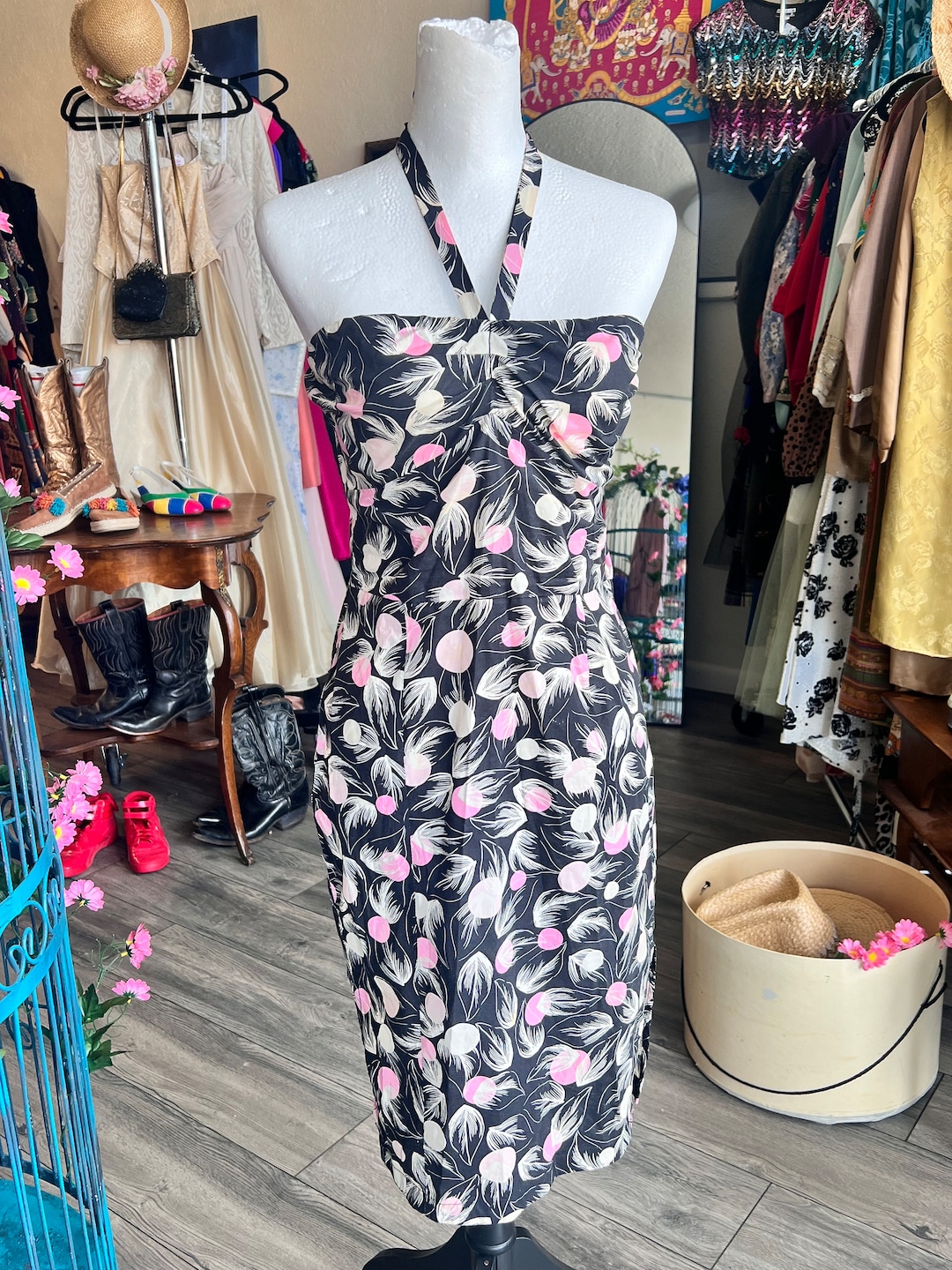 50's Marilyn Style Halter Black Suit Style Backless Dress
