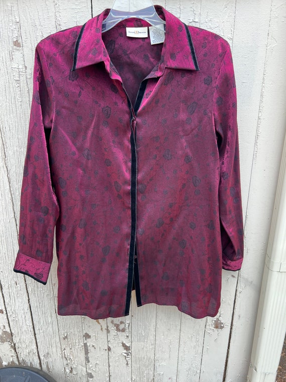 Nineties Jaclyn Smith Maroon Jacquard  Blouse with
