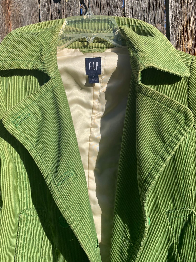 Vintage Grass Kelly Green Gap Corduroy Navy Peacoat with Quilted Insulated Satin Lining