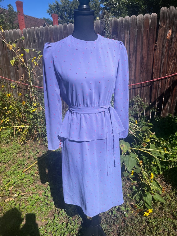 1970s 1980s Lilac Lavender Disco Secretary Dress .