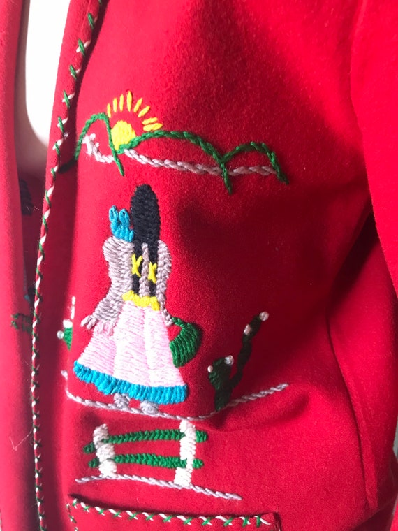 1950s Mexican Tourist Red Swagger Embroidered Jac… - image 9