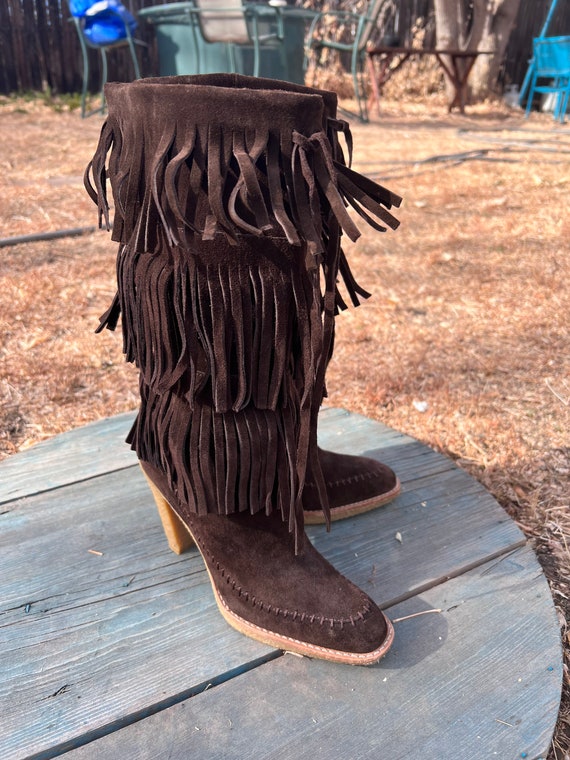 Michael Kors Brown Suede Fringe High Heel Ingrid Crepe Soul Boot
