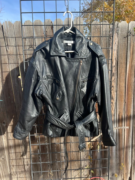 1980’s Lambskin Black Leather slouchy belted Motor