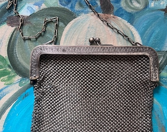 Antique art nouveau Chainmail German Silver Mesh Bag Cocktail Purse