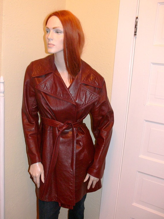 seventies mahogany leather jacket with belt