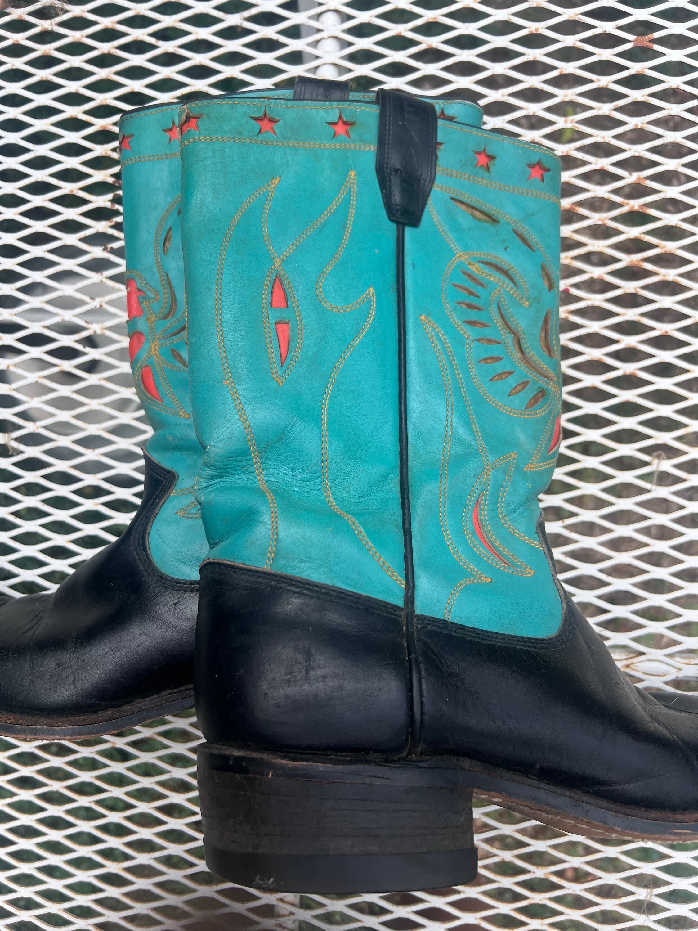 1950s Texas Boot Black and Turquoise With Inlay Thunderbird