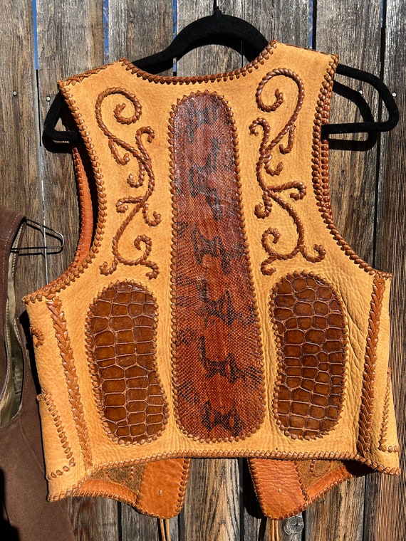 Vintage handcrafted patchwork, leather, snakeskin… - image 2