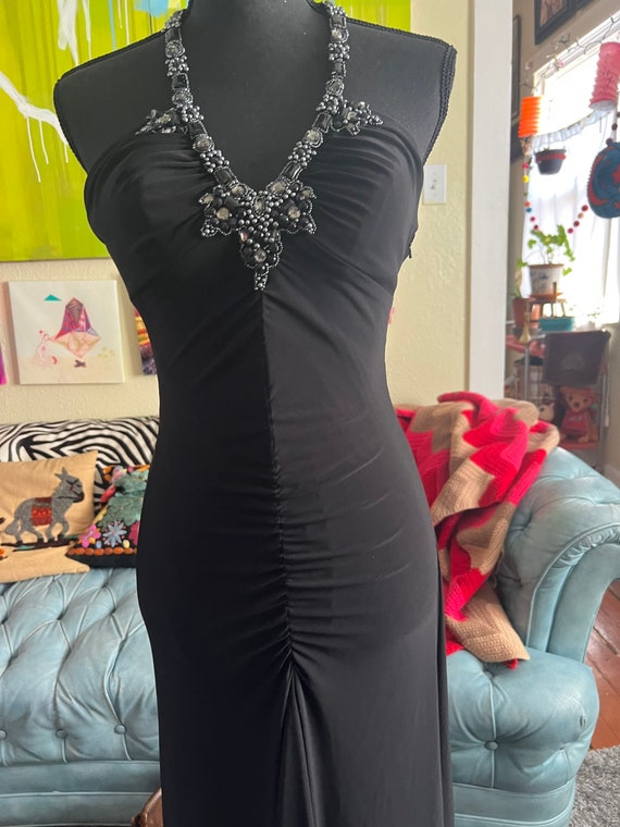 1990s Y2k Cache black matte jersey bejeweled halt… - image 5