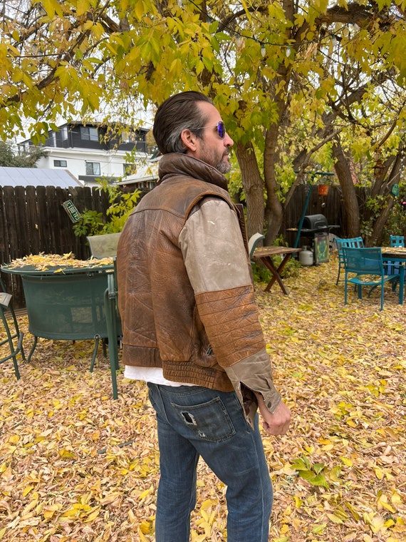 1980’s Brown and Tan Rage Leather Bomber Jacket - image 1