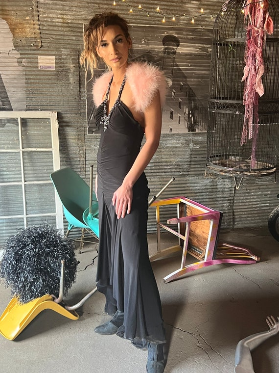 1990s Y2k Cache black matte jersey bejeweled halt… - image 3