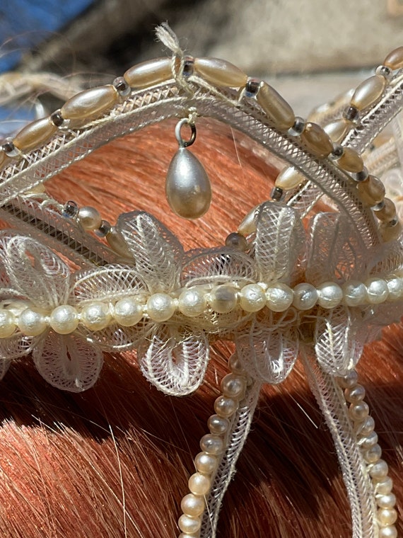 Victorian era wedding tiara with pearls, beads an… - image 3