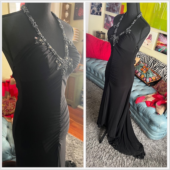 1990s Y2k Cache black matte jersey bejeweled halt… - image 9