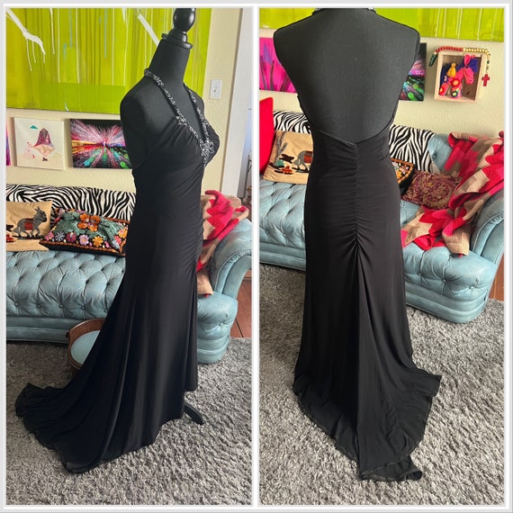 1990s Y2k Cache black matte jersey bejeweled halt… - image 6