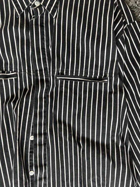 1980s Together for Men Black and white stripe oxf… - image 1