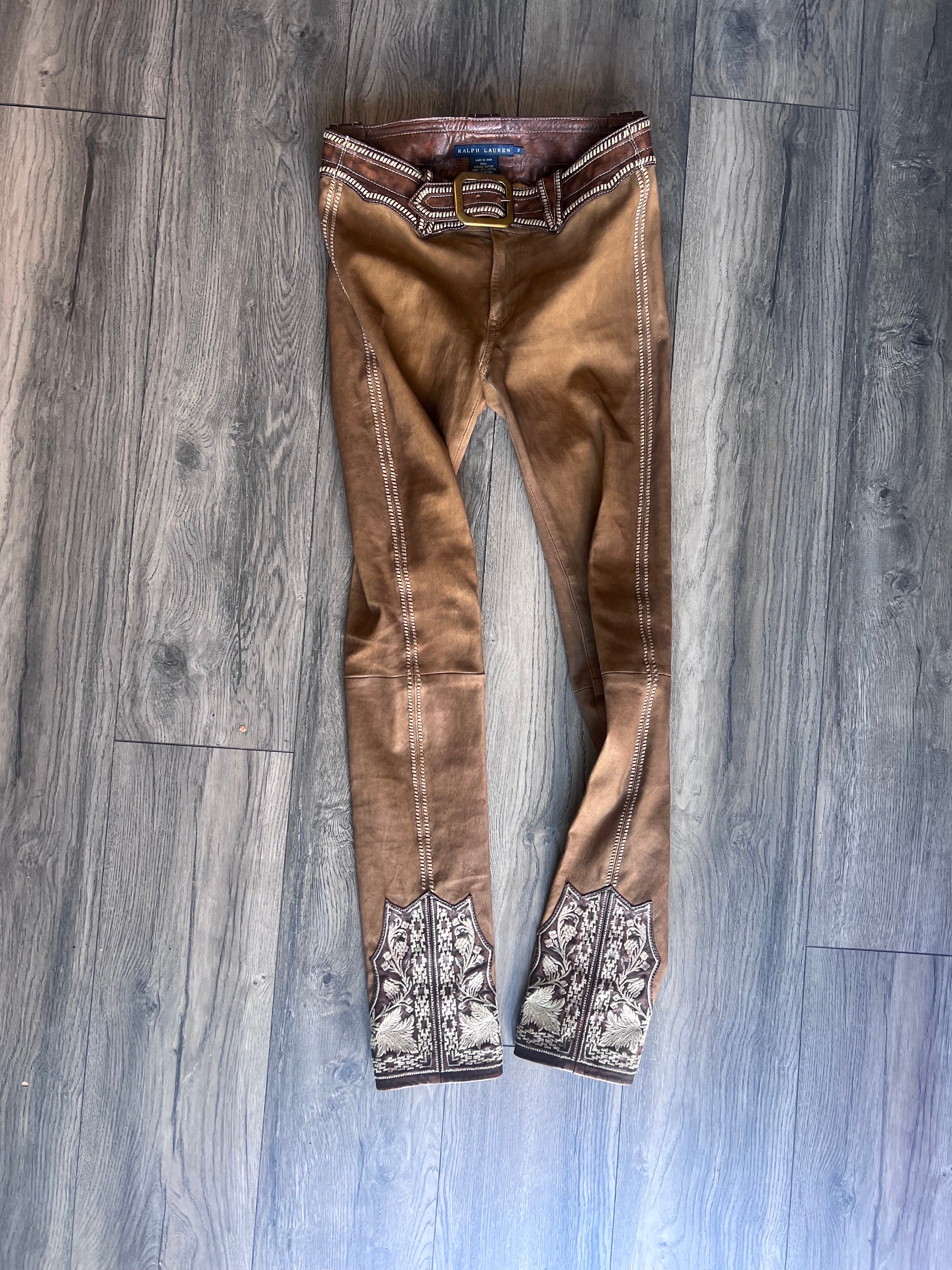Vintage Ralph Lauren Leather Bootcut Pants With Contrasting 