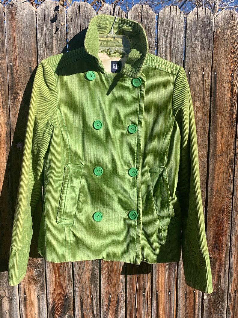 Vintage Grass Kelly Green Gap Corduroy Navy Peacoat with Quilted Insulated Satin Lining