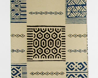 African Fabric 6 Yards Blue Brown Beige Geometric Vlisco Tisse De Woodin Vlisco Classic African Ankara