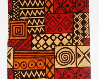 African Fabric 6 Yards Ethnic De Woodin Vlisco Classic Geometric Red Orange Beige Black