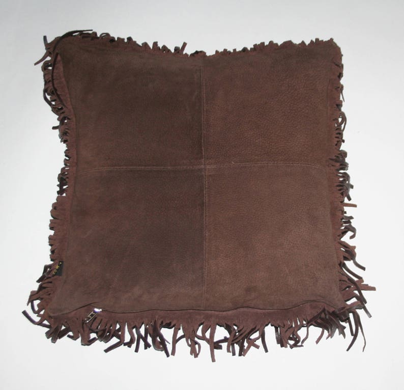 Pillow Leather & Suede With Fringe Dark Brown Buff Etsy