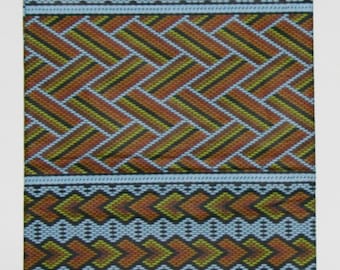 African Fabric 6 Yards Vlisco Classic Couleurs de Woodin Geometric and Bamboo Design in Colors of Pale Blue Gold Copper Yellow Black