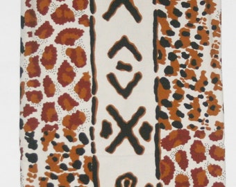 African Fabric 6 Yards Impression de Woodin Vlisco Classic Mudcloth and Animal Print Brown White Black