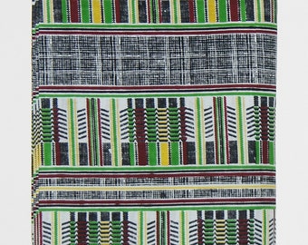 African Fabric 12 Yards Classic Sotiba Senegal, Green, White, Wine, Yellow, Black African Ankara