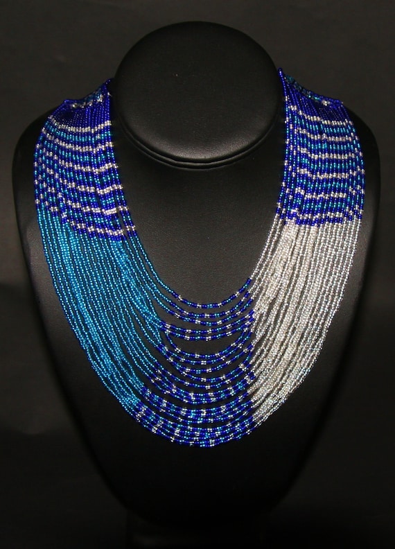 Beaded Necklace Bracelet,  African Tribal Waterfal