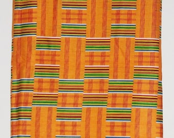 African Fabric 12 Yards Woodin Le Createur Vlisco Classic Orange Red Green Yellow White Kente Fabric