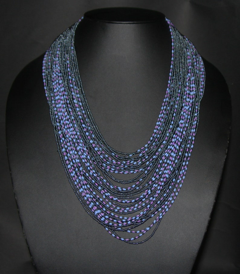 Steel Blue Handcrafted South Africa Multistrand Necklace African Modern Multi-strand Powder Blue Pink