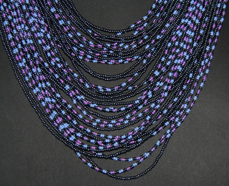 Steel Blue Handcrafted South Africa Multistrand Necklace African Modern Multi-strand Powder Blue Pink