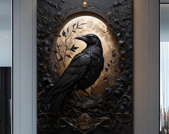 Crow Wall Art-Tempered Glass Wall Art-Black Crow Raven-Glass Wall Decor-Glass Large Wall Art-Wall Hangings-Crow Gifts-Glass Printing
