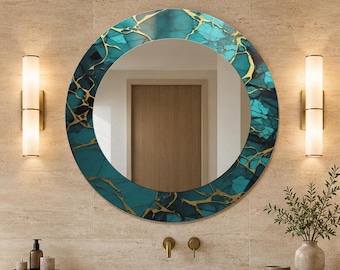 Tempered Glass Wall Art,Round Wall Mirror,Mirror for Bathroom,Decorative Mirror, Living Room Mirror Decor,Modern Wall Mirror, Glass Printing