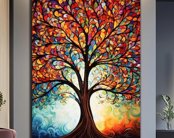 Arte murale in vetro con albero della vita - Albero della vita celtico - Dipinto con albero della vita - Arte murale in vetro temperato - Grande arte murale - Arte murale con albero - Arazzi