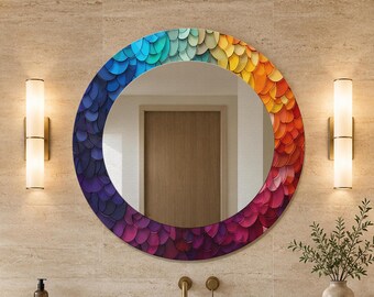 Tempered Glass Wall Art,Round Wall Mirror,Mirror for Bathroom,Decorative Mirror, Living Room Mirror Decor,Modern Wall Mirror, Glass Printing