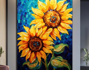 Sunflower Wall Art-Tempered Glass Wall Art-Sunflower Wall Decor-Stained Glass Print-Large Glass Wall Art-Glass Printing-Glass Sun Flower