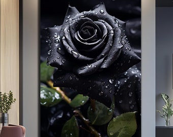 Black Rose Wall Art-Tempered Glass Wall Art-Glass Printing-Large Wall Art-Black Flower Wall Art-Black Rose Wall Decor-Wall Hangings