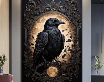 Crow Wall Art-Tempered Glass Wall Art-Black Crow Raven-Glass Wall Decor-Glass Large Wall Art-Wall Hangings-Crow Gifts-Glass Printing