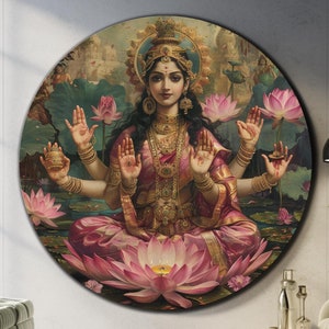 Lakshmi Digital Art-Hindu Art-Round  Art-Lakshmi Decor-Circle  Art