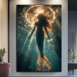 Mermaid Wall Art-Tempered Glass Wall Art-Mermaid Wall Hangings-Mermaid Framed Art-Mermaid in Water-Glass Printing-Glass Large Wall Art