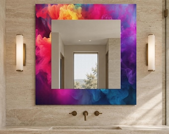 Tempered Glass Wall Art,Round Wall Mirror,Mirror for Bathroom,Decorative Mirror, Living Room Mirror Decor,Modern Wall Mirror, Glass Printing