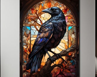Crow Wall Art-Tempered Glass Wall Art-Black Crow Raven-Glass Wall Decor-Glass Large Wall Art-Wall Hangings-Crow Gifts-Glass Printing