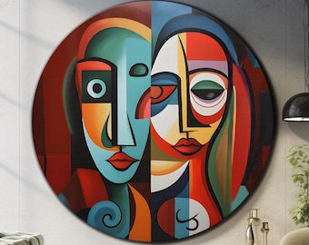Pablo Picasso Wall Art-Tempered Glass Wall Art-Round Wall Art-Modern Stained Glass Print-Circle Wall Art-Glass Printing-Lips Wall Art-Gift