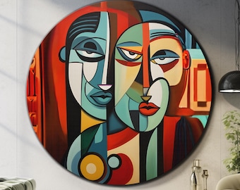 Pablo Picasso Wall Art-Tempered Glass Wall Art-Round Wall Art-Modern Stained Glass Print-Circle Wall Art-Glass Printing-Lips Wall Art-Gift