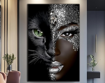 Cat Woman Wall Art-Tempered Glass Wall Art-Large Glass Wall Art-Glass Printing-Modern Glass Wall Art-Luxury Glass Wall Art-Africa Woman Art