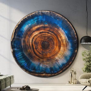 Väggkonst för trädringar, Väggkonst i härdat glas, Modern glasväggkonst, Rund målning, Abstrakt glasväggkonst, Stor glasväggkonst