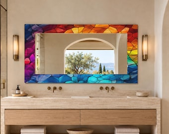 Tempered Glass Wall Art,Round Wall Mirror,Mirror for Bathroom,Decorative Mirror, Living Room Mirror Decor,Modern Wall Mirror, Glass Printing