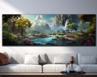 Waterfall Wall Art-Tempered Glass Wall Art-Panoramic Wall Art-Modern Glass Art-Large Glass Wall Art-Landscape Wall Art-Panoramic Landspace