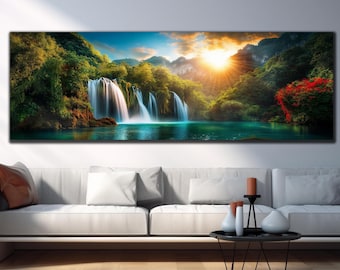 Waterfall Wall Art-Tempered Glass Wall Art-Panoramic Wall Art-Modern Glass Art-Large Glass Wall Art-Landscape Wall Art-Panoramic Landspace