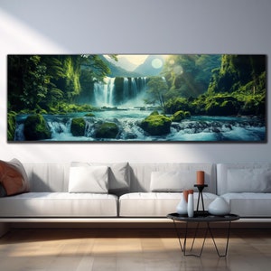 Waterfall Wall Art-Tempered Glass Wall Art-Panoramic Wall Art-Modern Glass Art-Large Glass Wall Art-Landscape Wall Art-Panoramic Landspace